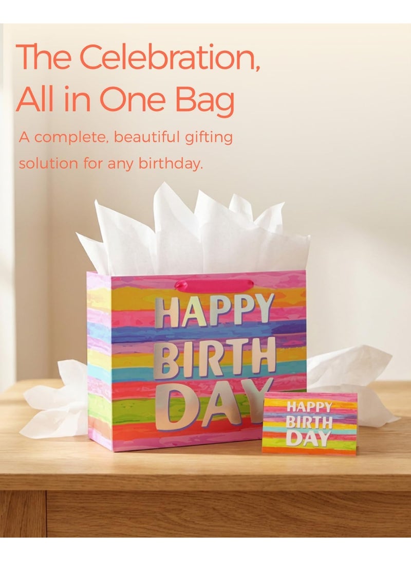 CUNUUDOOL Large Happy Birthday Gift Bag with Tissue Paper & Card, 33x26x12cm Premium Paper Bag for Birthday, Kids', Women's & Mother's Gifts. - Image 2