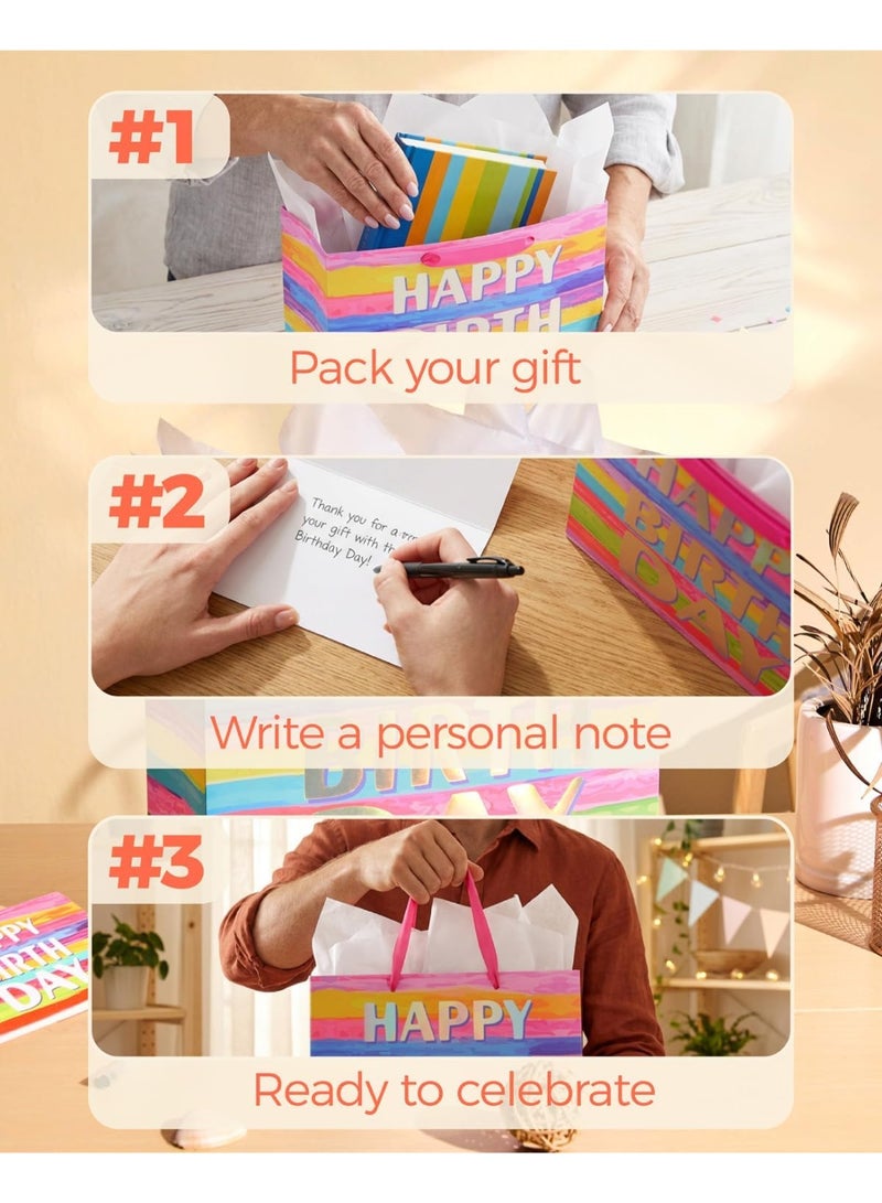 CUNUUDOOL Large Happy Birthday Gift Bag with Tissue Paper & Card, 33x26x12cm Premium Paper Bag for Birthday, Kids', Women's & Mother's Gifts. - Image 3