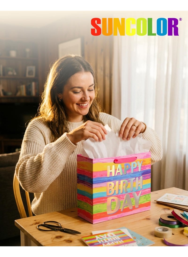 CUNUUDOOL Large Happy Birthday Gift Bag with Tissue Paper & Card, 33x26x12cm Premium Paper Bag for Birthday, Kids', Women's & Mother's Gifts. - Image 5