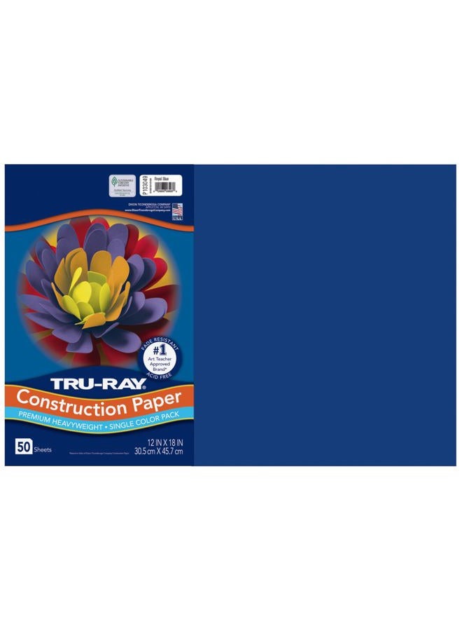 Tru-Ray® Heavyweight Construction Paper, Royal Blue, 12" x 18", 50 Sheets - Image 1