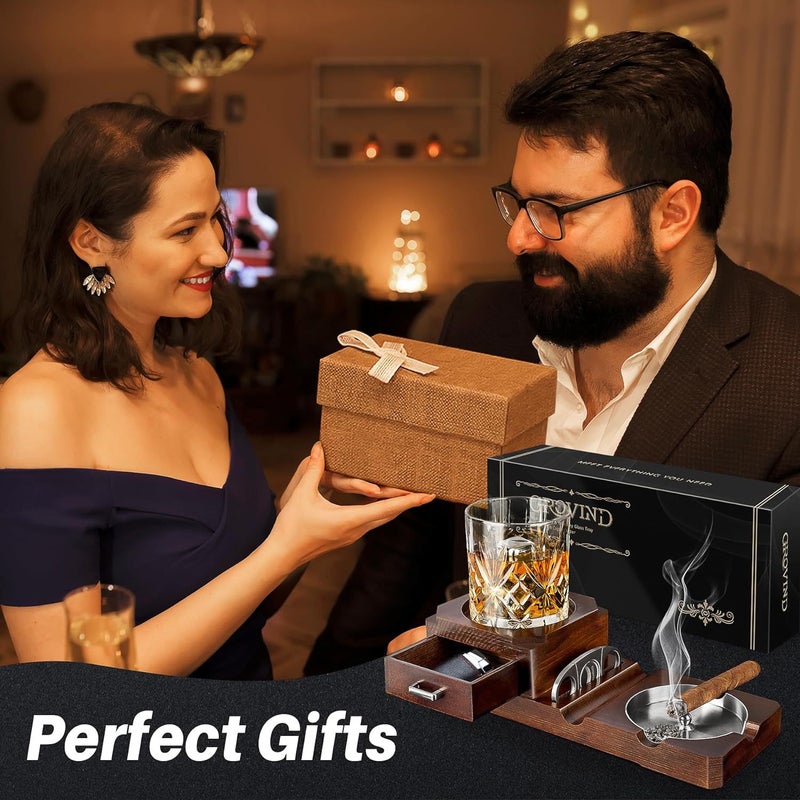 Cigar Ashtray Wooden Ashtray Whiskey Cup Holder With Steel Slot Drawer Ashtray - Image 3