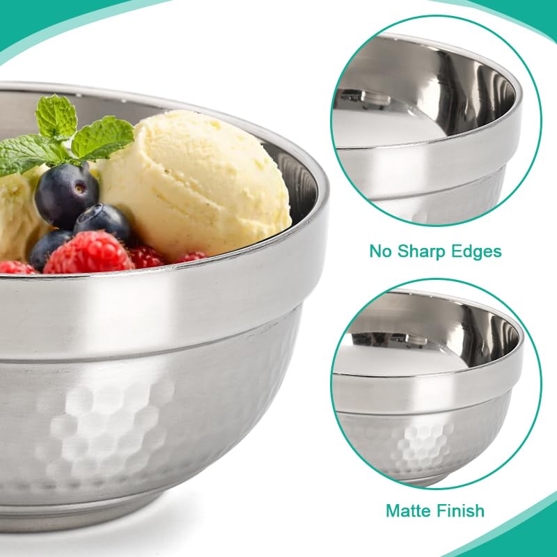 ZENFUN 6 Pack 18/8 Stainless Steel Bowls, 17 Oz Soup Bowl Double-walled Insulated Bowls, 5 Inch Snack Cereal Bowl for Rice, Fruit, Salad Ice cream, Food-grade - Image 5