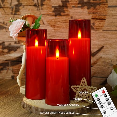 kakoya Flickering Flameless Candles Battery Operated with Remote and 2/4/6/8 H Timer Plexiglass Led Pillar Candles Pack of 9 (D2.3 xH5.5 6.5" 7.5") with Realistic 3D Wick Candles for Home Decor(Red) - Image 4