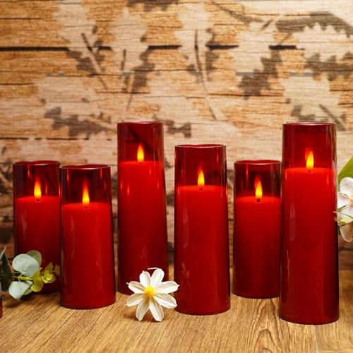 kakoya Flickering Flameless Candles Battery Operated with Remote and 2/4/6/8 H Timer Plexiglass Led Pillar Candles Pack of 9 (D2.3 xH5.5 6.5" 7.5") with Realistic 3D Wick Candles for Home Decor(Red) - Image 3