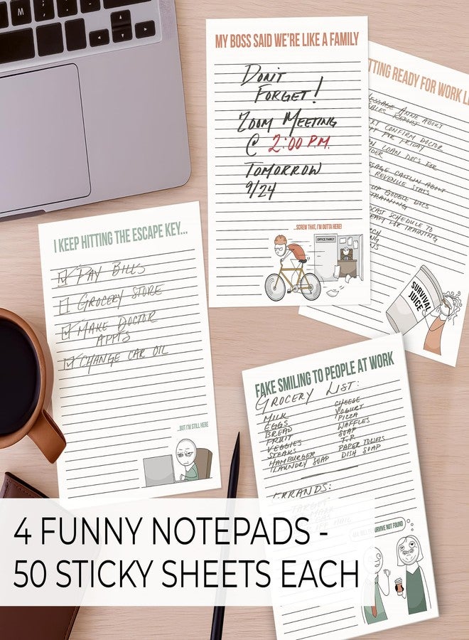 ZICOTO Super Funny Notepads - Hilarious Office Gift for Your Women Coworkers - Set of 4 Office Supplies Memo Pads w/ 4 Assorted Designs, 50 Sheets Each, 4.25" x 5.5" - Image 2