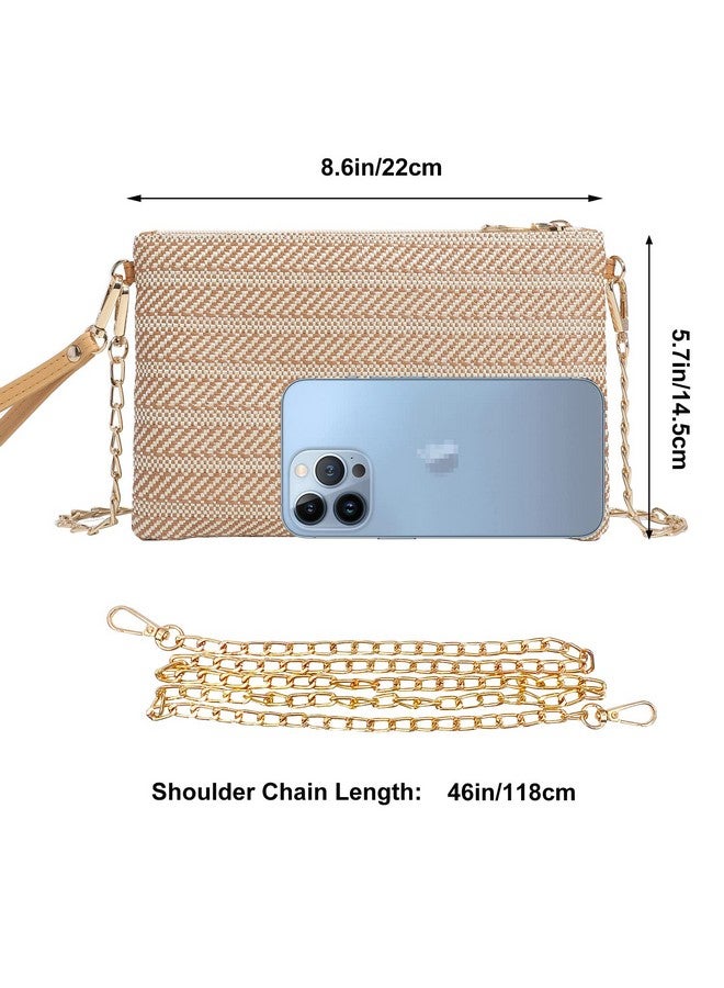 Beurlike Straw Clutch Purses For Women Beach Wristlet Wallet Small Cross Body Bag For Girls(Lightbrown) - Image 2