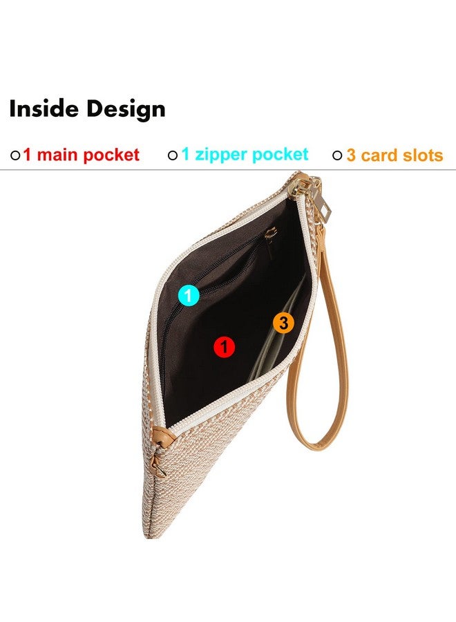 Beurlike Straw Clutch Purses For Women Beach Wristlet Wallet Small Cross Body Bag For Girls(Lightbrown) - Image 3