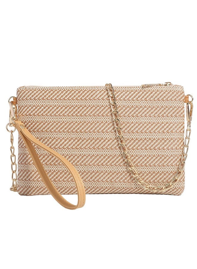 Beurlike Straw Clutch Purses For Women Beach Wristlet Wallet Small Cross Body Bag For Girls(Lightbrown) - Image 1