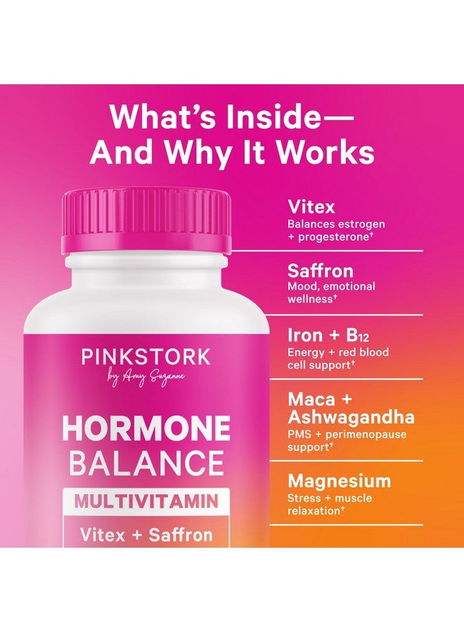 Pink Stork Hormone Balance Multivitamin - Hormone Balance for Women, PMS and Period Relief, Perimenopause, Menopause + Mood Support Supplements, Vitex + Saffron, 60 Capsules - Image 3