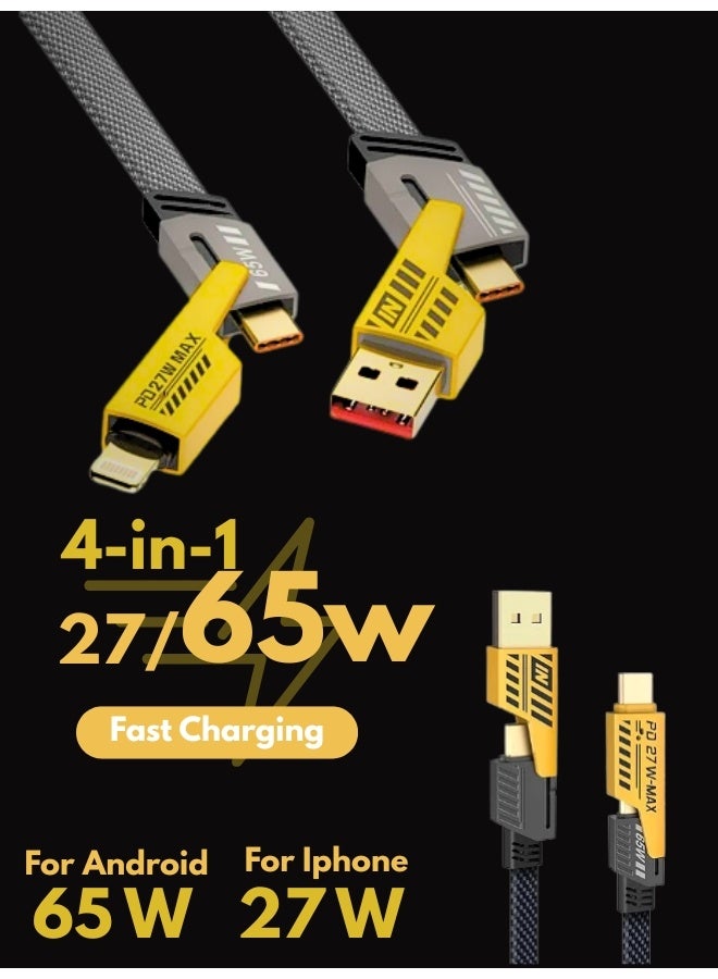 65W USB C fast charging cable 4 in 1 with gold plated connectors 27W Type C to Lightning works with MacBook Pro Dell ThinkPad iPhone Samsung supports USB C devices 1M length reliable and sturdy - Image 1