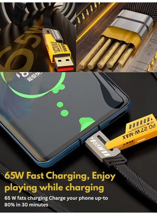 65W USB C fast charging cable 4 in 1 with gold plated connectors 27W Type C to Lightning works with MacBook Pro Dell ThinkPad iPhone Samsung supports USB C devices 1M length reliable and sturdy - Image 5