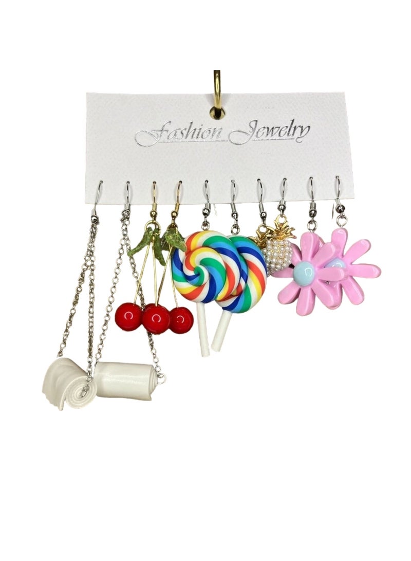 Huitich 5pcs Cute and Quirky Fashion Jewelry Earring Set Multicolour  - Image 1