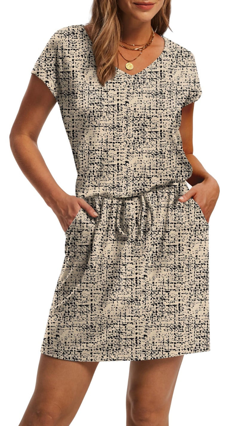 OFEEFAN Boho Dresses for Women 2026 Summer Spring Tshirt V Neck Tie Front Dress Sundresses Beach Vacation Clothes Boho Outfits S - Image 3
