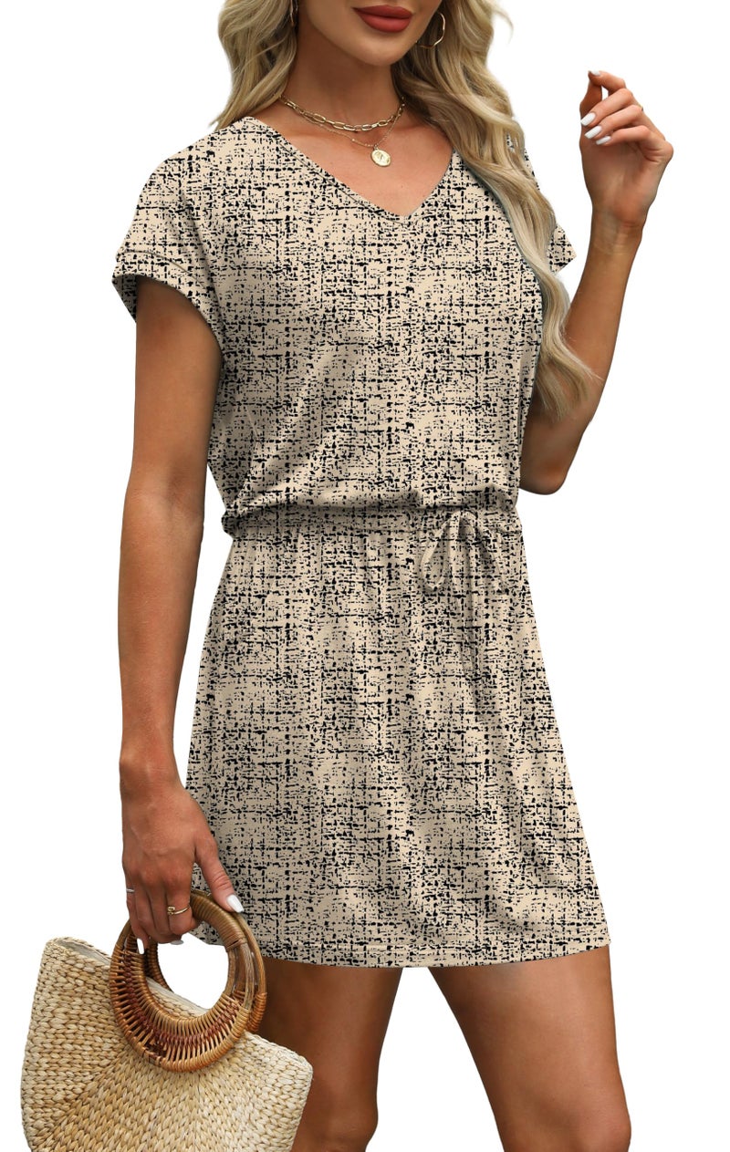 OFEEFAN Boho Dresses for Women 2026 Summer Spring Tshirt V Neck Tie Front Dress Sundresses Beach Vacation Clothes Boho Outfits S - Image 4