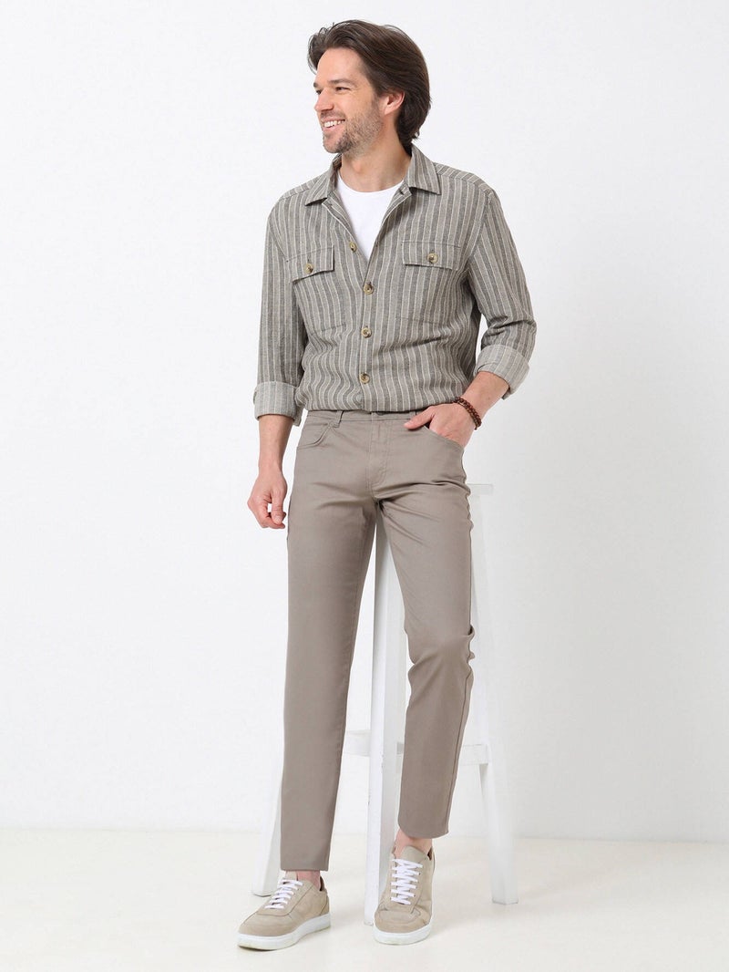 Kip Khaki Weaving Regular Fit Casual Cotton Blended Trousers - Image 3