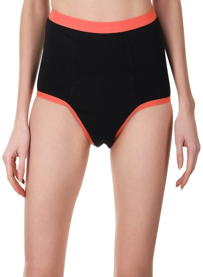 Wemyc Women's 100% Cotton Highrise Period Panty I Pack of 1 I for Medium to Heavy Flow I Size - 2XS | for Postpartum Bleeding, Urinary Leaks & Vaginal Discharge Black - Image 1