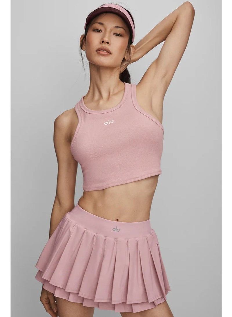 Alo Yoga Alo Aspire Ribbed Racerback Crop Tank Top for Women-Pink - Image 2
