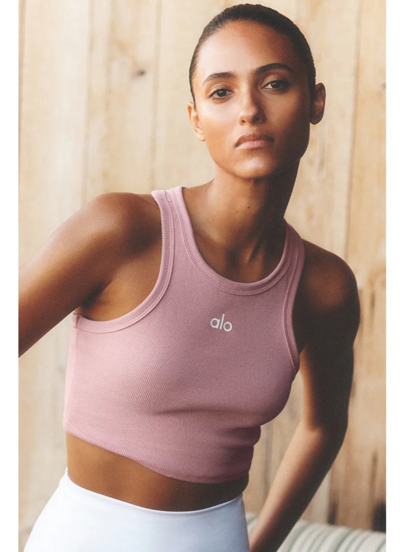 Alo Yoga Alo Aspire Ribbed Racerback Crop Tank Top for Women-Pink - Image 1