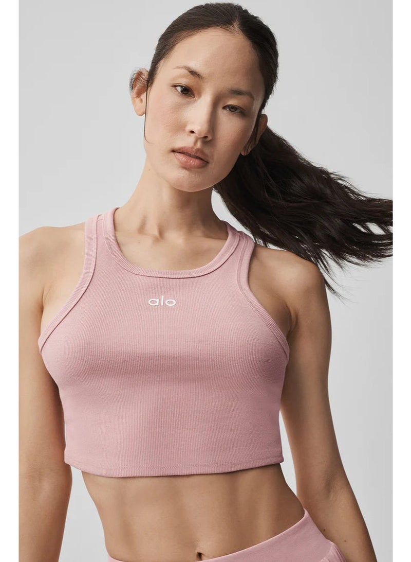 Alo Yoga Alo Aspire Ribbed Racerback Crop Tank Top for Women-Pink - Image 4