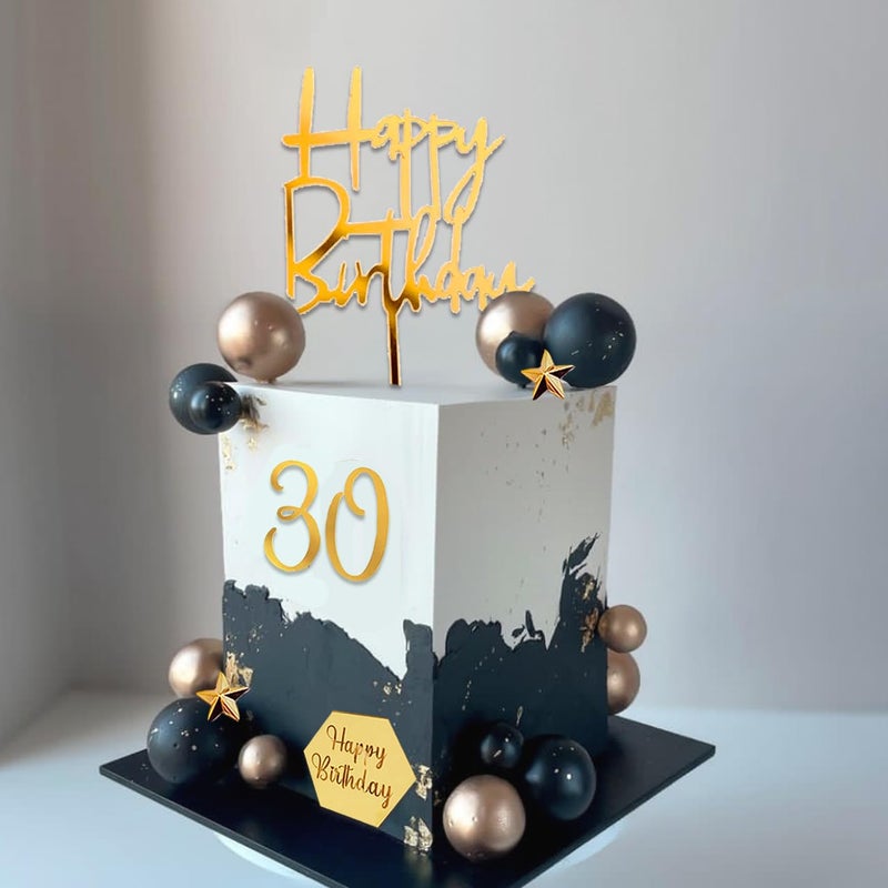 SONICEBUY 44Pcs Balls Cake Topper Man Cake Decorations with Black Gold Balls Palm Leaves Acrylic Numbers 0-9 and Happy Birthday Cake Toppers for Men Boy Black Theme Birthday Baby Shower Wedding Party Supplies - Image 4