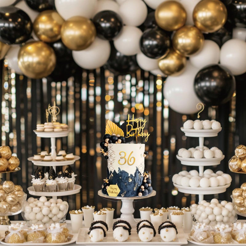 SONICEBUY 44Pcs Balls Cake Topper Man Cake Decorations with Black Gold Balls Palm Leaves Acrylic Numbers 0-9 and Happy Birthday Cake Toppers for Men Boy Black Theme Birthday Baby Shower Wedding Party Supplies - Image 5