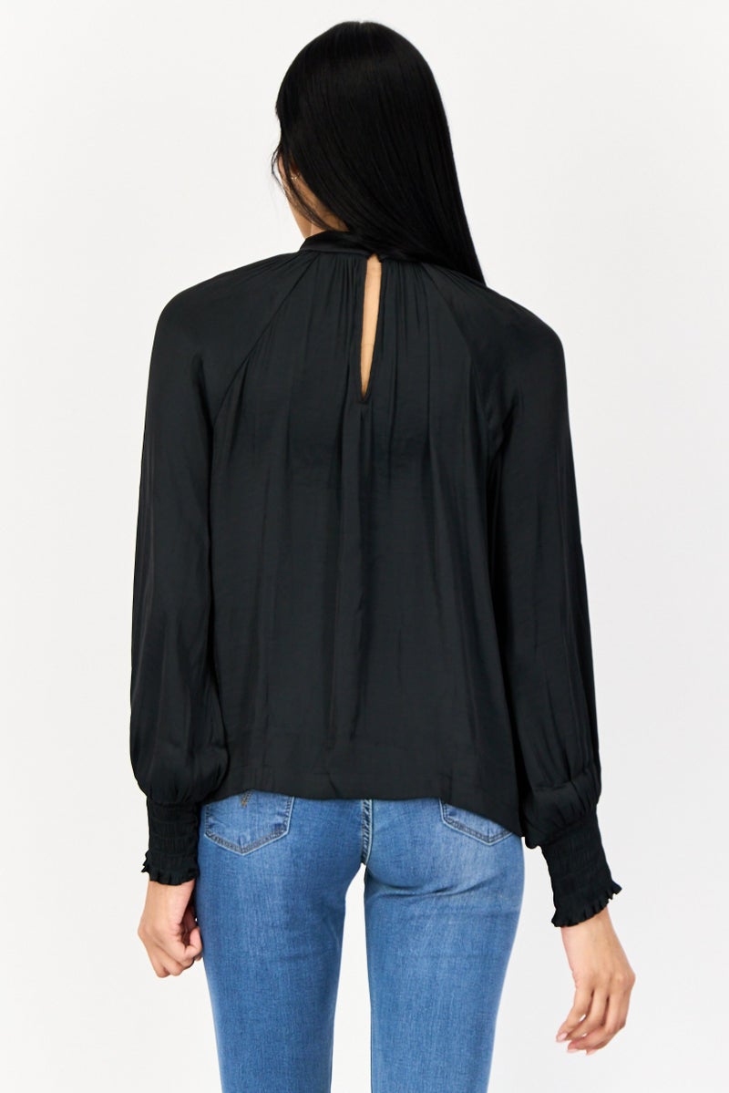 GAP Women Mock Neck Long Sleeve Solid Blouse, Black - Image 2