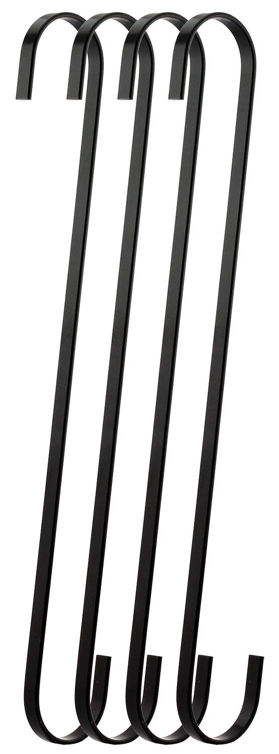 RuiLing 4Pack 12 Inch Black Chrome Finish Steel Hanging Flat Hooks S Shaped Hook HeavyDuty S Hooks for Kitchenware Pots Utensils Plants Towels Gardening Tools Clothes - Image 1
