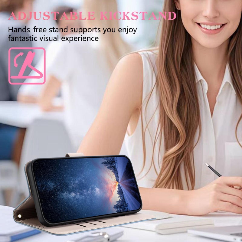 إيروريكس جراب هاتف جلدي معدني مع حزام يد لهاتف Samsung Galaxy S25 FE 5G (أزرق فاتح) - Image 5