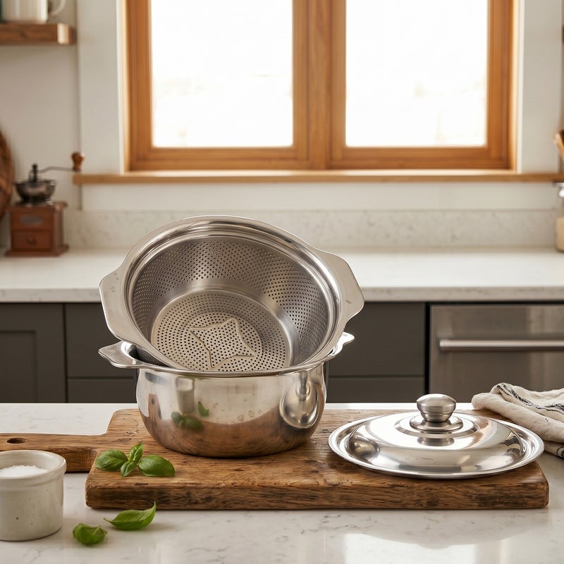 Professional Stainless Steel Colander and Bowl Set 3-Pieces 26 cm - Silver - A1-473 - Image 3