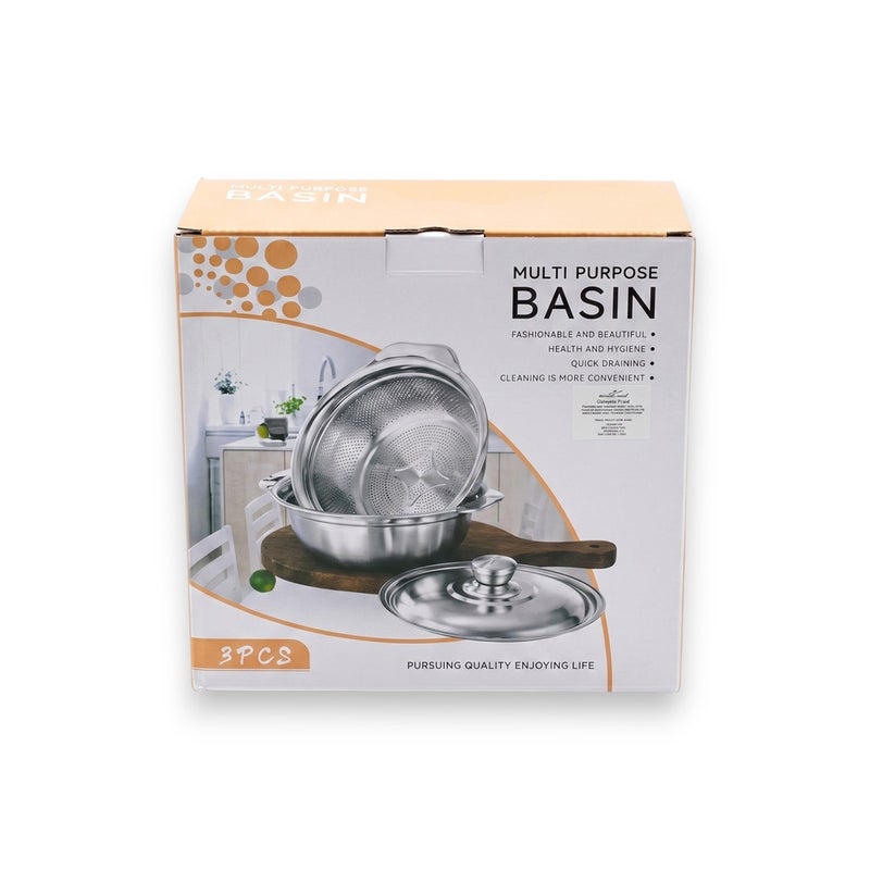 Professional Stainless Steel Colander and Bowl Set 3-Pieces 26 cm - Silver - A1-473 - Image 4