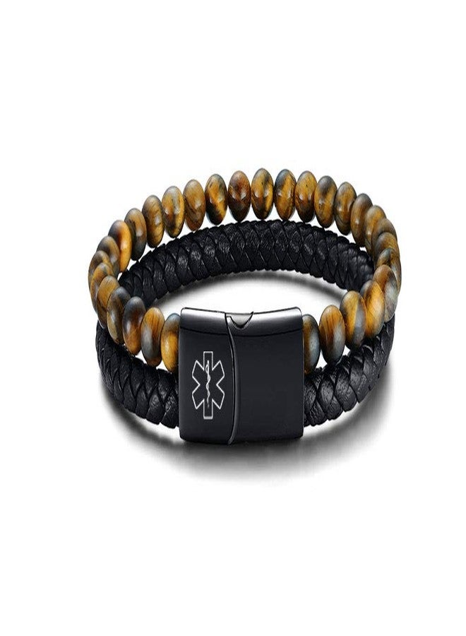 VNOX TYPE 2 DIABETES Medical Alert ID Two-Strand Braided Leather Cuff Wristband Rope Bracelet - Image 2