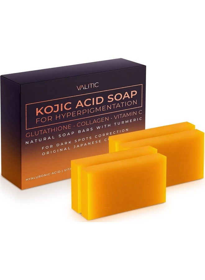 VALITIC Kojic Acid Soap for Hyperpigmentation - with Glutathione, Collagen & Vitamin C - Natural Soap Bars with Turmeric - Original Japanese Complex for Dark Spot Correction - 4 Pack - Image 1