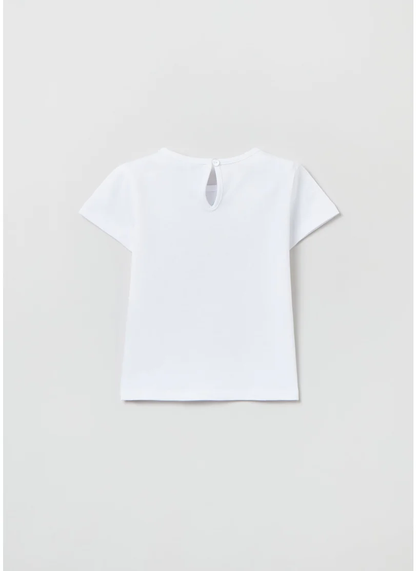او في اس Crew-Neck T-Shirt With Glitter Print