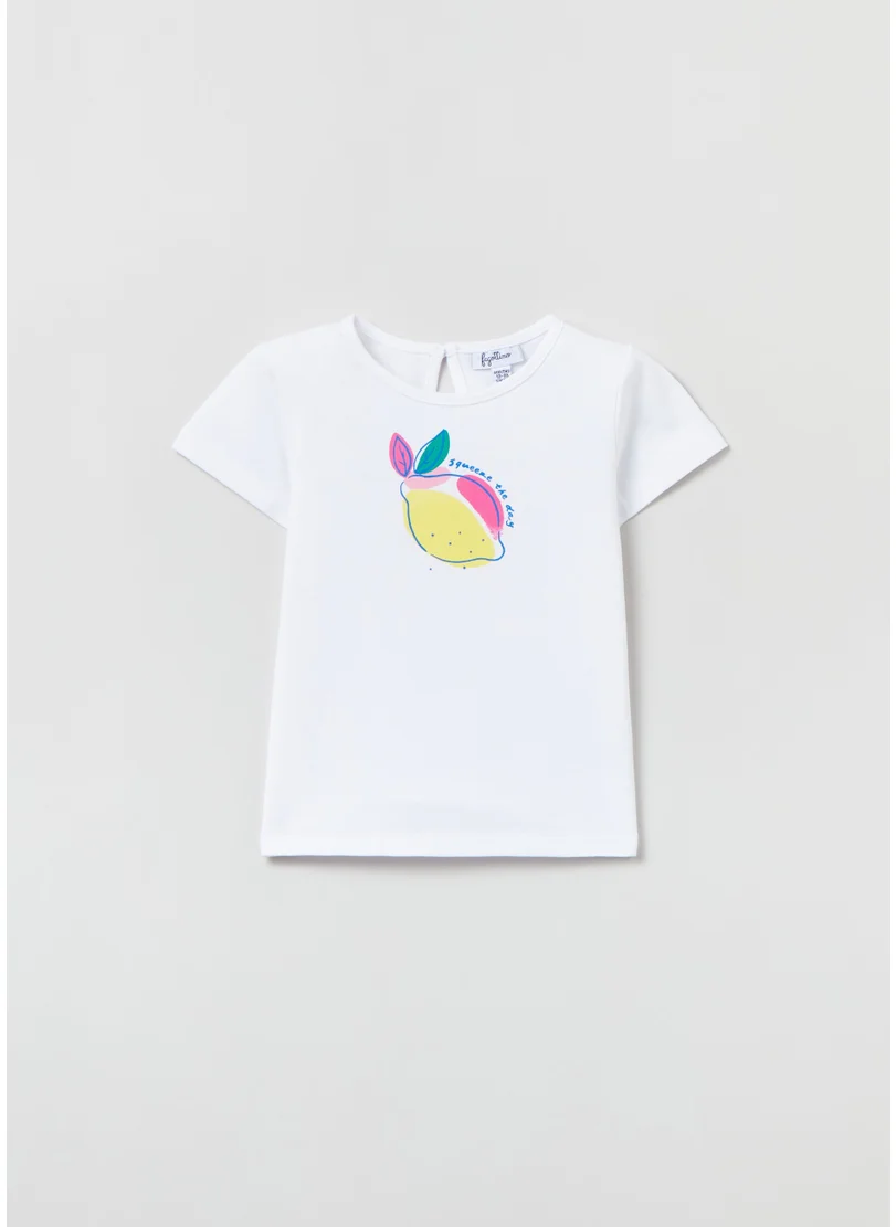 او في اس Crew-Neck T-Shirt With Glitter Print