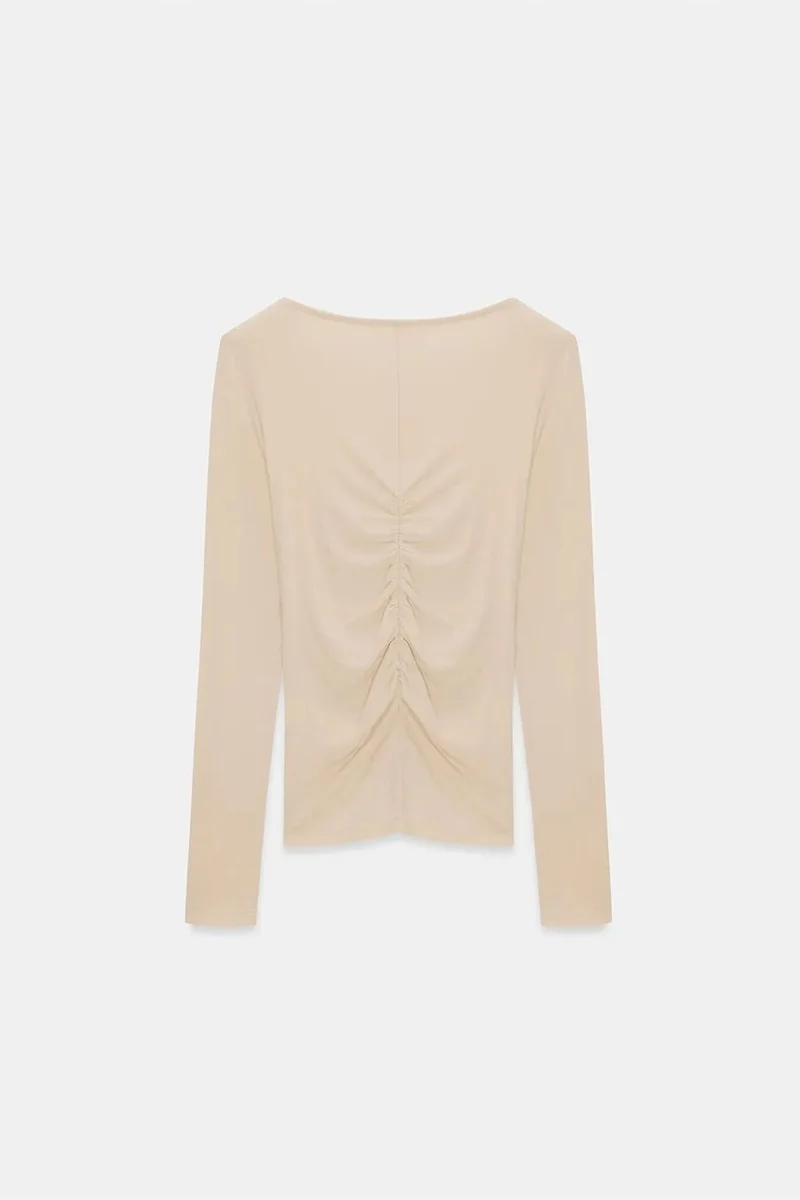 Dilvin Beige Natural DILVIN Slim Fit Boat Neck Long Sleeve Blouse for Women | Best Price UAE