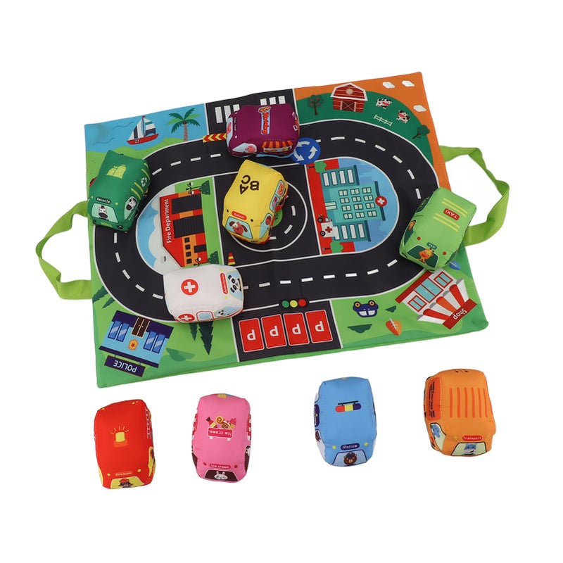 Baby Soft Toy Set with Play Mat Bright Color Sound Paper Multifunctional Toddler Cloth Toy Set Cloth Car Set - Image 5