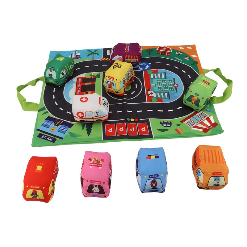 Baby Soft Toy Set with Play Mat Bright Color Sound Paper Multifunctional Toddler Cloth Toy Set Cloth Car Set - Image 1