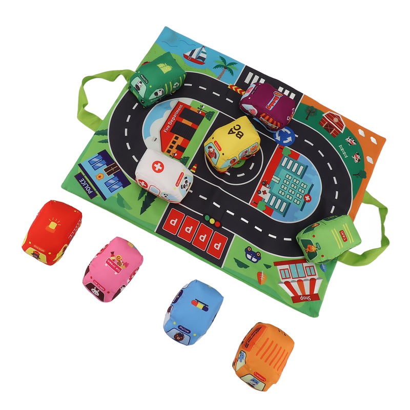 Baby Soft Toy Set with Play Mat Bright Color Sound Paper Multifunctional Toddler Cloth Toy Set Cloth Car Set - Image 3