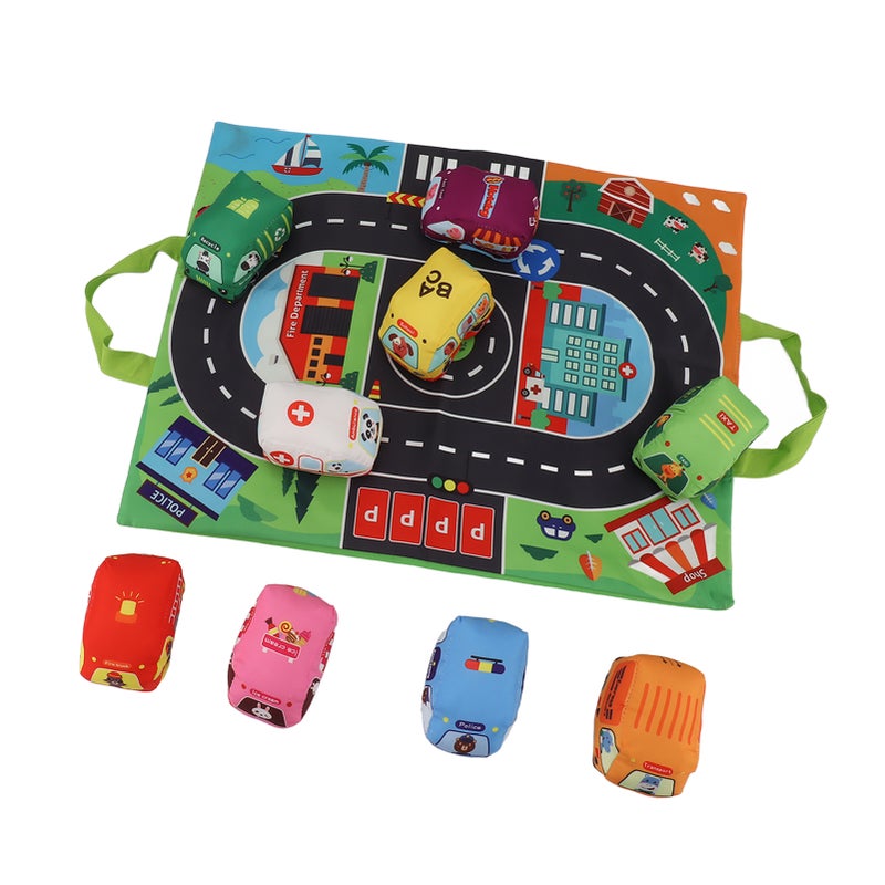 Baby Soft Toy Set with Play Mat Bright Color Sound Paper Multifunctional Toddler Cloth Toy Set Cloth Car Set - Image 4
