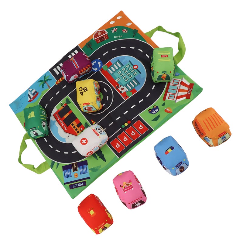 Baby Soft Toy Set with Play Mat Bright Color Sound Paper Multifunctional Toddler Cloth Toy Set Cloth Car Set - Image 2