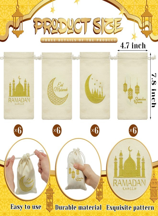 Photect 24 Pcs Ramadan Burlap Bags Eid Mubarak Linen Drawstring Gift Goody Bags Islamic Gifts Small Drawstring Pouch for Muslim Eid Mubarak Party Decorations, 4.7 x 7.8 Inch - Image 2