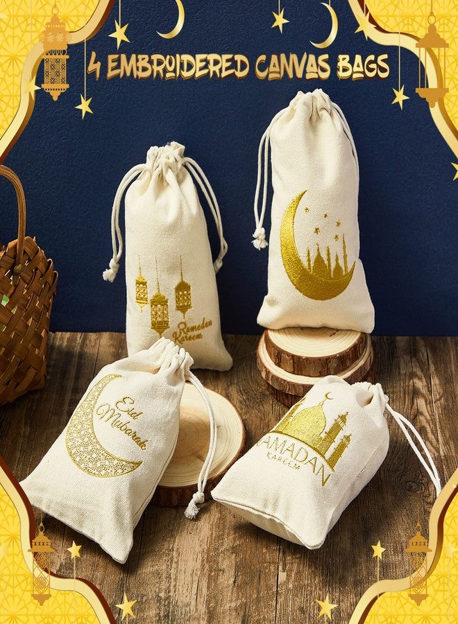 Photect 24 Pcs Ramadan Burlap Bags Eid Mubarak Linen Drawstring Gift Goody Bags Islamic Gifts Small Drawstring Pouch for Muslim Eid Mubarak Party Decorations, 4.7 x 7.8 Inch - Image 5