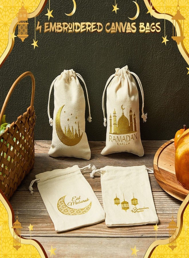 Photect 24 Pcs Ramadan Burlap Bags Eid Mubarak Linen Drawstring Gift Goody Bags Islamic Gifts Small Drawstring Pouch for Muslim Eid Mubarak Party Decorations, 4.7 x 7.8 Inch - Image 3