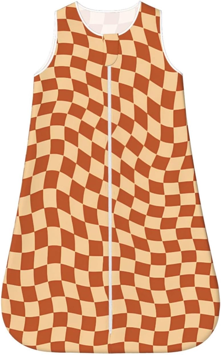 Vintage Retro Wavy Checkered Pattern Baby Wearable Blanket Infant Boys Girls Sleeping Bags for Newborn X-Large - Image 1