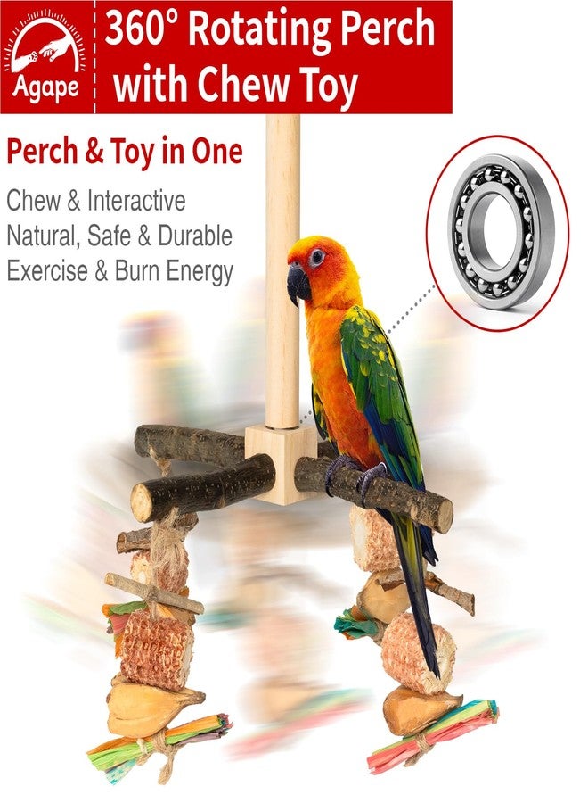 Agape Rotating Parrot Perch Toy with Chew Toy, Natural Wooden Perch Stand for Small & Medium Birds, Bird Cage Accessory with Exercise Wheel for Parakeets Cockatiels Lovebirds Conures Finches Budgies - Image 2