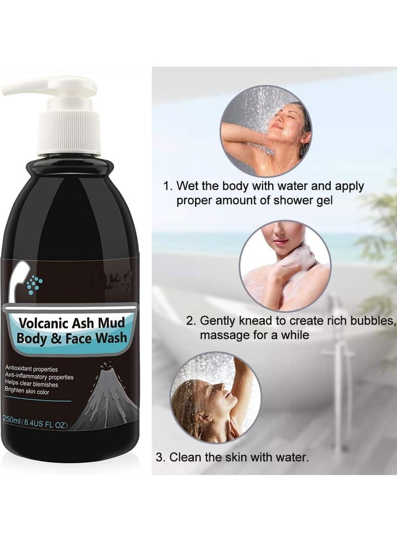 DubaiGallery Volcanic Ash Mud Body and Face Wash Cleanser 250ml Face Wash For Women Deep Cleansing Antioxidants Anti inflammatory Blemish Removing Oil Control Exfoliating Whitening Shower Gel Unisex - Image 2