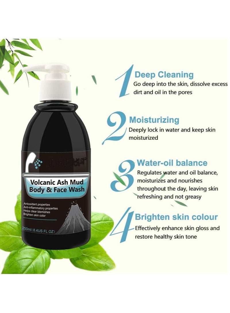 DubaiGallery Volcanic Ash Mud Body and Face Wash Cleanser 250ml Face Wash For Women Deep Cleansing Antioxidants Anti inflammatory Blemish Removing Oil Control Exfoliating Whitening Shower Gel Unisex - Image 3