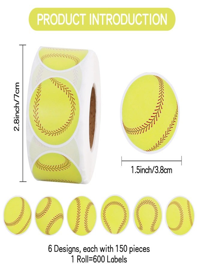 Vuzvuv 600 Pcs Soft Balls Stickers for Gift Bag Envelope Seal,Self-Adhesive Sports Ball Sticker Labels Roll for Home School Baseball Soft Balls Themed Party Decor - Image 2