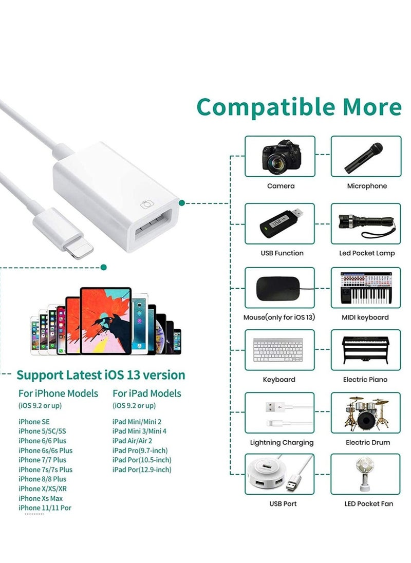 ELTRAZONE - [Apple MFi Certified] Lightning to USB Camera Adapter for iPhone iPad, USB 3.0 OTG Data Sync Cable Adapter Compatible with iPhone 12 11 XS XR X 8 7 iPad to Card Reader Keyboard Mouse USB Flash Drive - Image 1