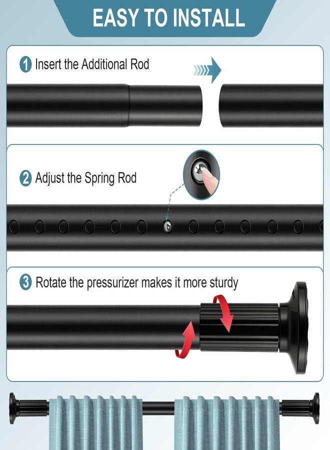 ZOCONE Tension Curtain Rod 51-168 In (4.25-14 Ft), Extra Long Outdoor Curtain Rod for Patio, Shower Curtain Rod No Drilling, Heavy Duty Adjustable Spring Tension Rod for Bathroom, Window, Black - Image 2